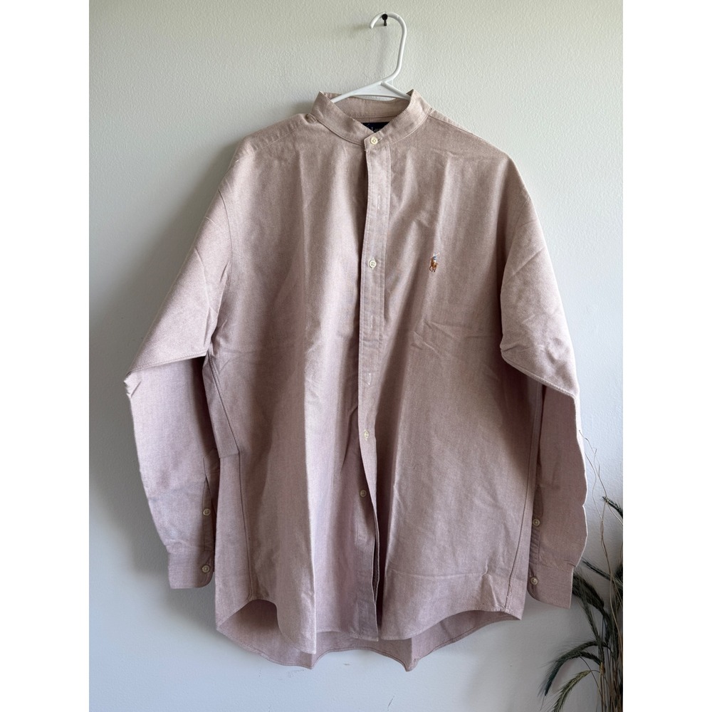 Ralph Lauren Blake Band Collar Oxford Shirt Salmon Pink Cotton Size M Relaxed